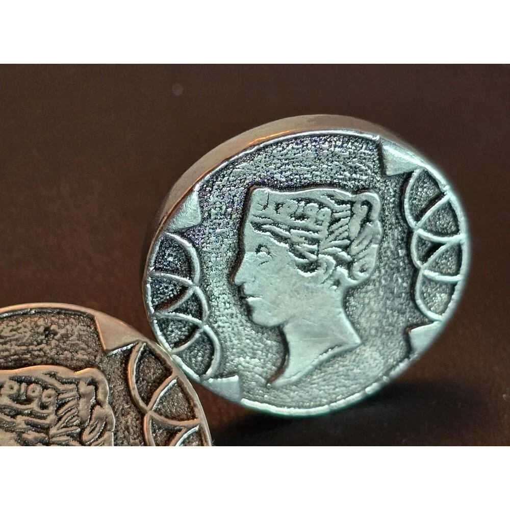 Vintage Roman Coin Style Cufflinks Silver Tone Men's Jewelry #386